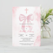 Invitation Rose saumonée avec baptême croix (Debout devant)