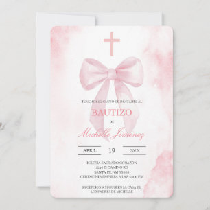 Invitation Rose saumonée avec baptême croix