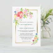 Invitation Rose sauvage Bouquet  Gold Frame Mariage (Debout devant)