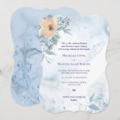 Invitation Rose sauvage de Pêche couleur bleu pâle (Devant / Derrière)