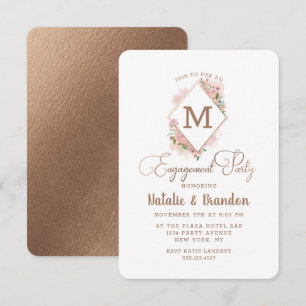 Invitation Rose Séduisante Monogramme Vintage Fête de Fiançai