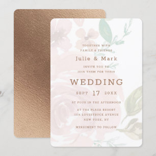 Invitation Rose séduisante Vintage Fleurs Rose Pâle Mariage