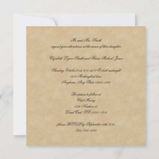 Invitation Rose shakespearien Mariage gothique (Dos)