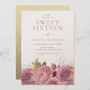 Invitation Rose Shimmer Rose Floral Sweet 16 Party