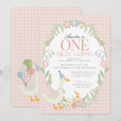 Invitation Rose Silly Goose Floral En vichy premier anniversa (Devant / Derrière)