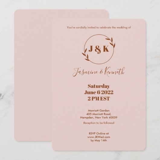 Invitation Rose Simple (Devant / Derrière)