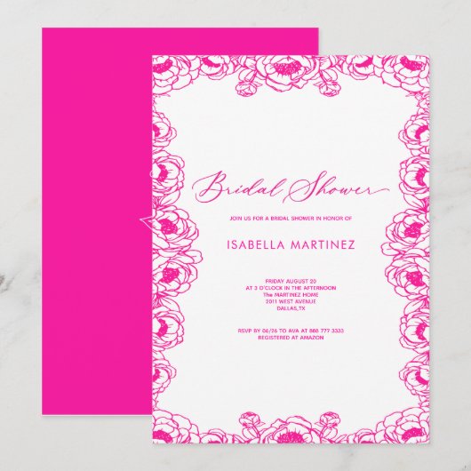 Invitation rose simple classique élégant douche de mariée (Devant / Derrière)