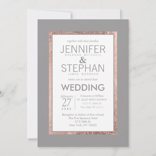 Invitation Rose simple Gold Lined Ardoise Gris Mariage (Devant)