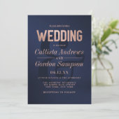 Invitation Rose simple Gold Navy brossé Mariage métallique (Debout devant)