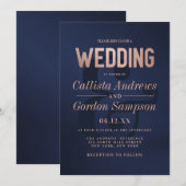 Invitation Rose simple Gold Navy brossé Mariage métallique (Devant / Derrière)