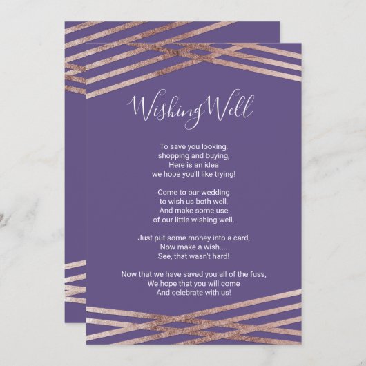 Invitation Rose simple Liner Or Violet Wishing well (Devant / Derrière)