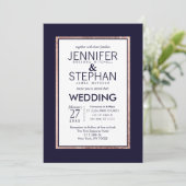 Invitation Rose simple Mariage bleu de marine (Debout devant)