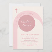 Invitation Rose Simple moderne Boho Arch Cross Girl Baptême (Devant)
