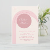Invitation Rose Simple moderne Boho Arch Cross Girl Baptême (Debout devant)