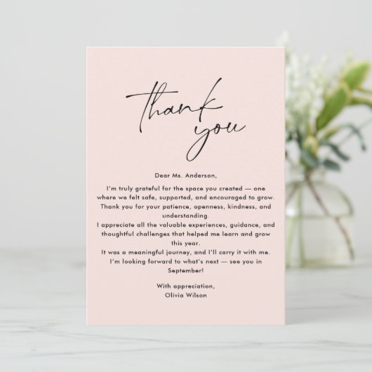 Invitation Rose Simple, Moderne Merci Professeur (Debout devant)