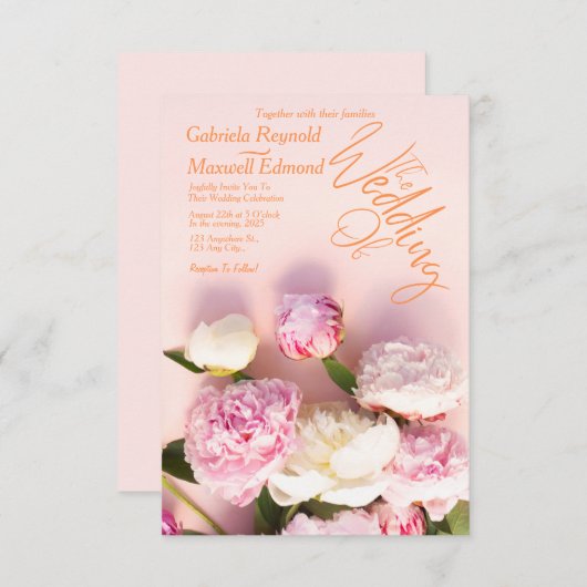 Invitation Rose simple Pony rose Mariage floral (Devant / Derrière)