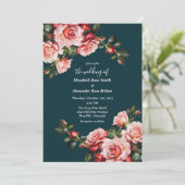 Invitation Rose sombre et rouge roses turquoise mariage (Debout devant)