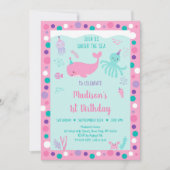 Invitation Rose Sous La Mer Baleine Nautique Anniversaire (Devant)