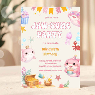 Invitation Rose sous la mer Requin mignon Fille d'anniversair