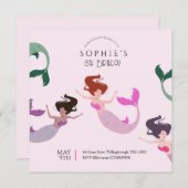 Invitation Rose sous la mer Sirène Anniversaire (Devant / Derrière)