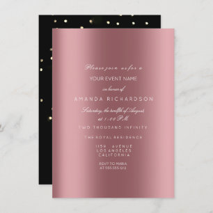 Invitation Rose Sparkly Metallic Gold Black Sepia Confetti