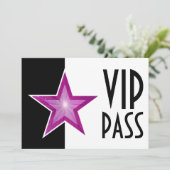 Invitation Rose Star 'VIP PASS' noir blanc (Debout devant)