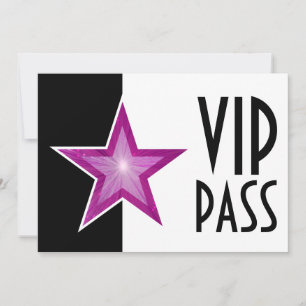 Invitation Rose Star 'VIP PASS' noir blanc