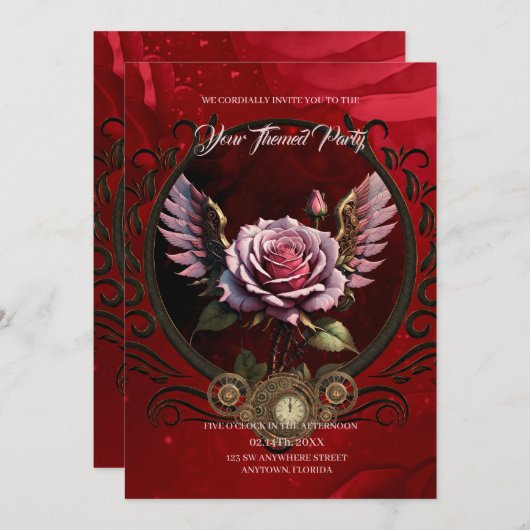 Invitation Rose Steampunk (Devant / Derrière)