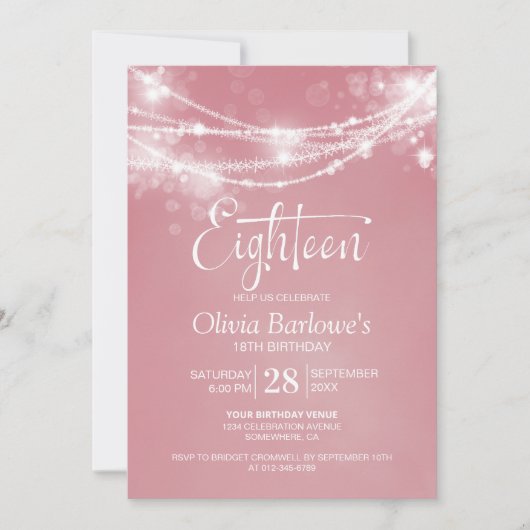 Invitation Rose String Lights 18e fête d'anniversaire (Devant)