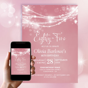 Invitation Rose String Lights 85e fête d'anniversaire