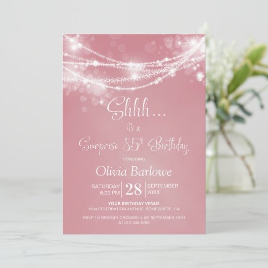 Invitation Rose String Lights Surprise 85e anniversaire fête (Debout devant)