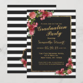 Invitation rose Stripes et Gold Graduation Party (Devant / Derrière)