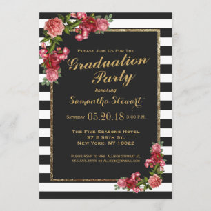 Invitation rose Stripes et Gold Graduation Party