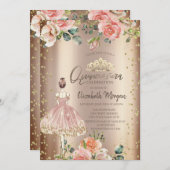 Invitation Rose Stylish Girl, Diamonds Cooper Quinceañera (Devant / Derrière)