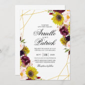 Invitation Rose Sunflower Burgundy Red Blush Peony (Devant / Derrière)