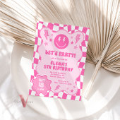 Invitation Rose Super Sourire Visage Rétro Anniversaire