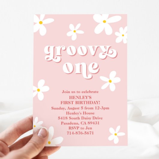 Invitation Rose Super un premier anniversaire Retro Daisy