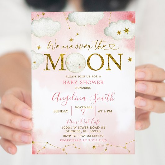 Invitation Rose sur le Baby shower de la constellation de la