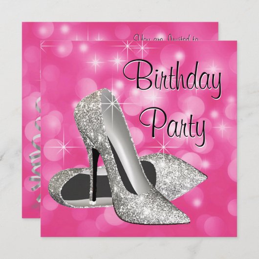 Invitation Rose talons hauts N'importe quel nombre Anniversai (Devant / Derrière)