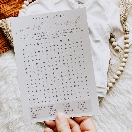 Invitation Rose Taupe Baby shower Word Recherche Jeu