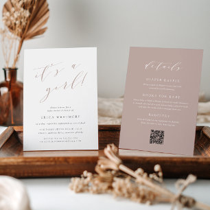 Invitation Rose Taupe "C'est une fille" tout en un Baby showe
