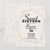 Invitation Rose Taupe Points & Or Géométrique Moderne Douce 1 (Devant / Derrière)