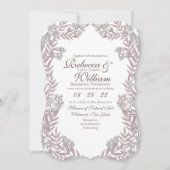 Invitation Rose Taupe rose violet Mariage Vintage Botanique (Devant)
