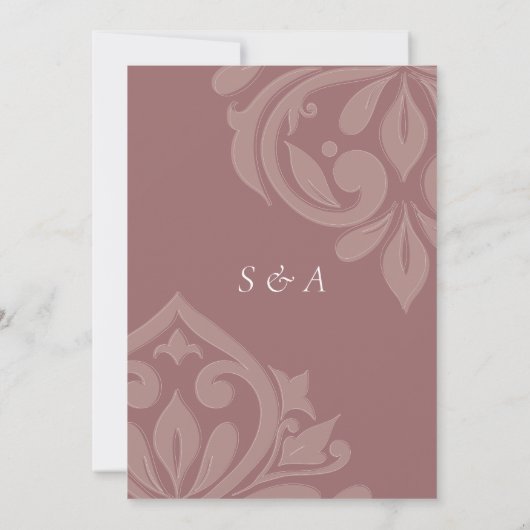Invitation Rose Taupe savoureux Élégant Script Mariage damass (Dos)