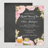 Invitation rose & Teacup Fête des mariées de table (Devant / Derrière)
