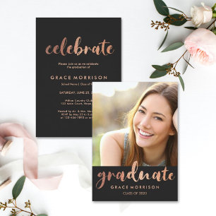 Invitation Rose tendance Gold Graduation Party Photo Invitati