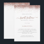 Invitation Rose tendance Parties scintillant or Script Sweet<br><div class="desc">Rose tendance Parties scintillant or Script Sweet 16. Disponible numériquement et imprimé. Une bordure de parties scintillant en or rose de chaque côté, et le sweet sixteen est dans un script de style manuscrit. Personnalisez facilement le texte à vos propres détails. Vous pouvez également modifier le texte et les couleurs...</div>