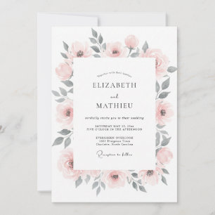 Invitation Rose Tendre Fleurs Lumineuses de Mariage