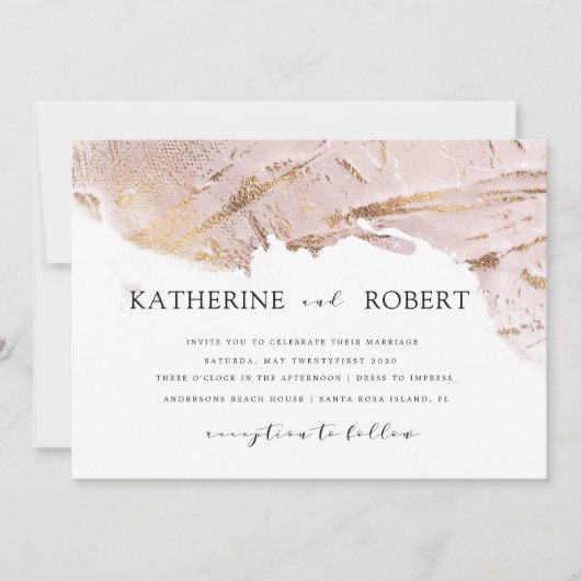 Invitation rose texturé faux feuille Mariage moderne (Devant)