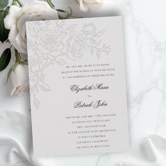 Invitation Rose Theme Beloved Ivory Formal Classic Wedding